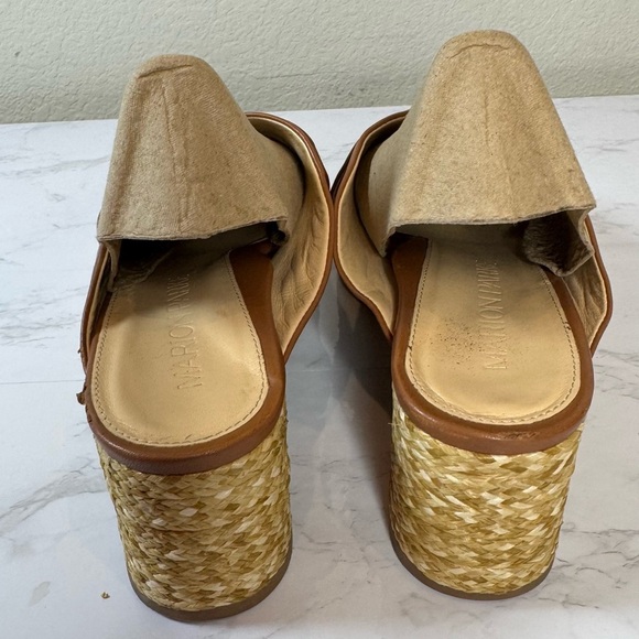 Platform Wedge Nappa Leather Upper Crisscross‎ Raffia Heel Cognac Size 8.5 - Picture 5 of 11